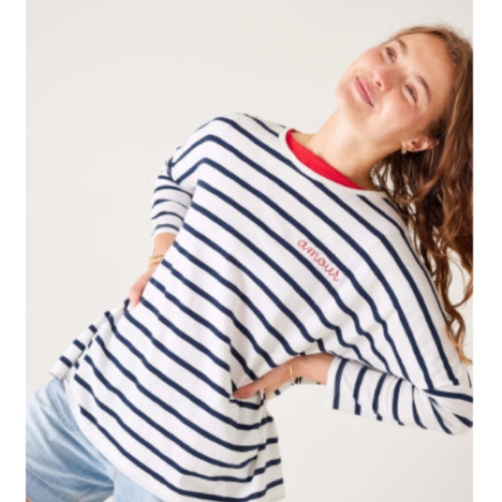 NWT Mersea Catalina Slub Tee - Striped Navy and Cream Long Sleeve Amour Top